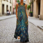Women's Owl and Peacock Print Long Loose Maxi Dresses - Stylish Animal Fashion (Plus Size Included) - ALOE WINGS STORE
