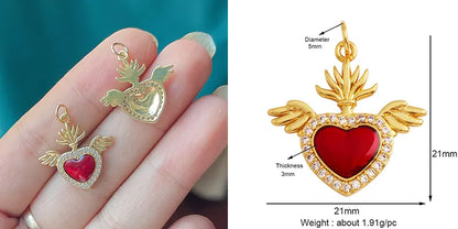 Sacred Red Love Heart Charm 18K Real Gold Plated Pendant-ALOE WINGS STORE