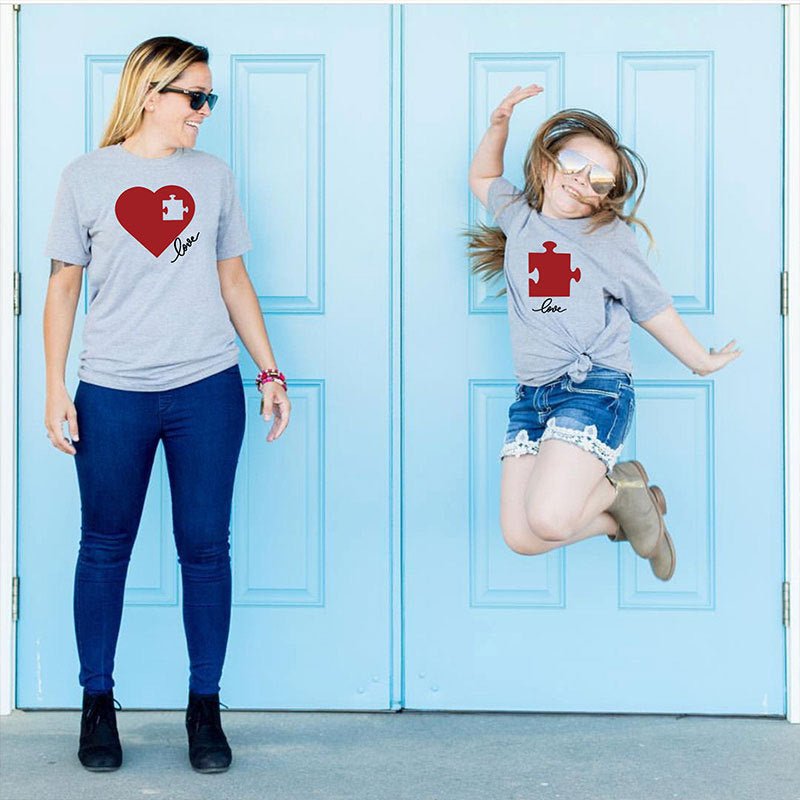 Love Heart Puzzle Design - Mother And Daughter Matching T-Shirt - ALOE WINGS STORE