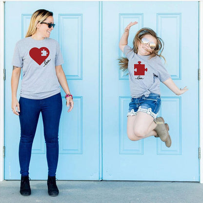 Love Heart Puzzle Design - Mother And Daughter Matching T-Shirt - ALOE WINGS STORE