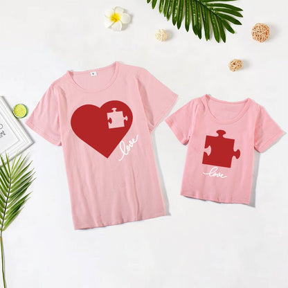 Love Heart Puzzle Design - Mother And Daughter Matching T-Shirt - ALOE WINGS STORE