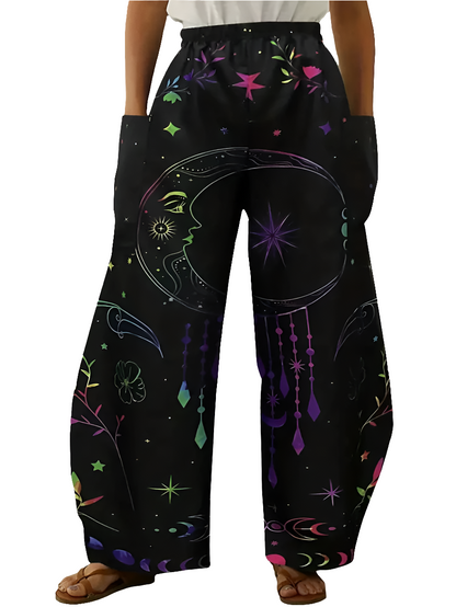 Elegant Cosmic Abstract Wide-Leg Trousers – Unisex Fashion Collection - ALOE WINGS STORE