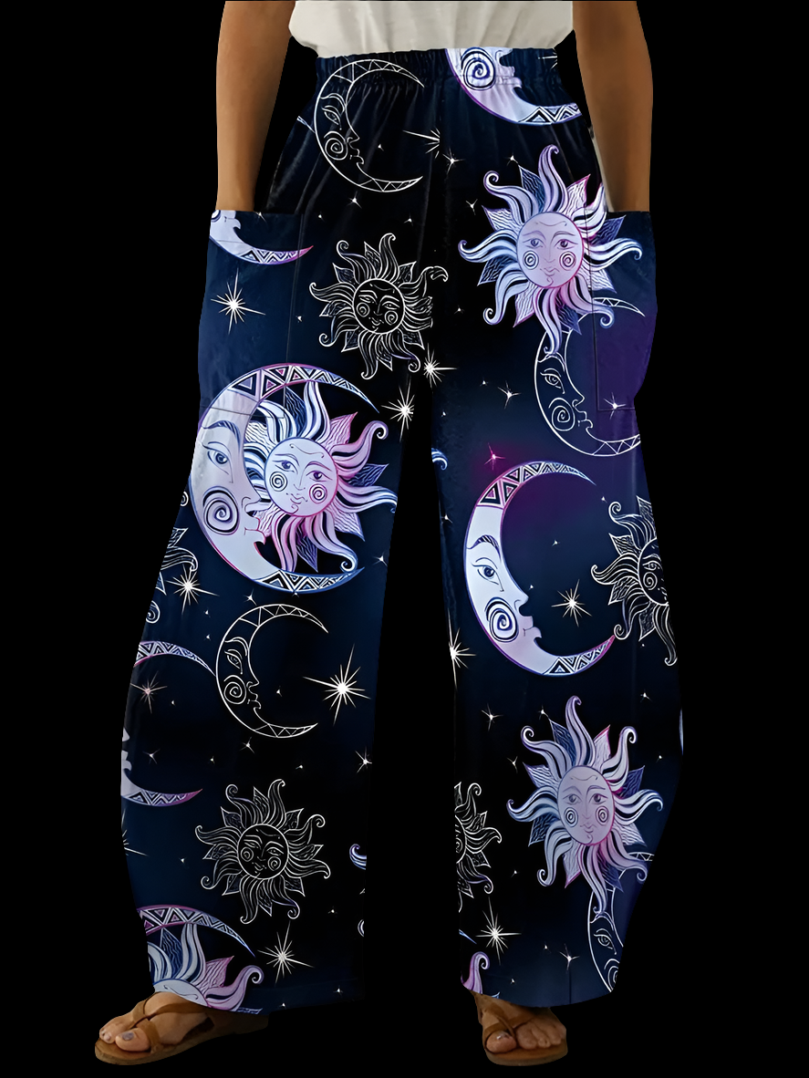 Elegant Cosmic Abstract Wide-Leg Trousers – Unisex Fashion Collection - ALOE WINGS STORE