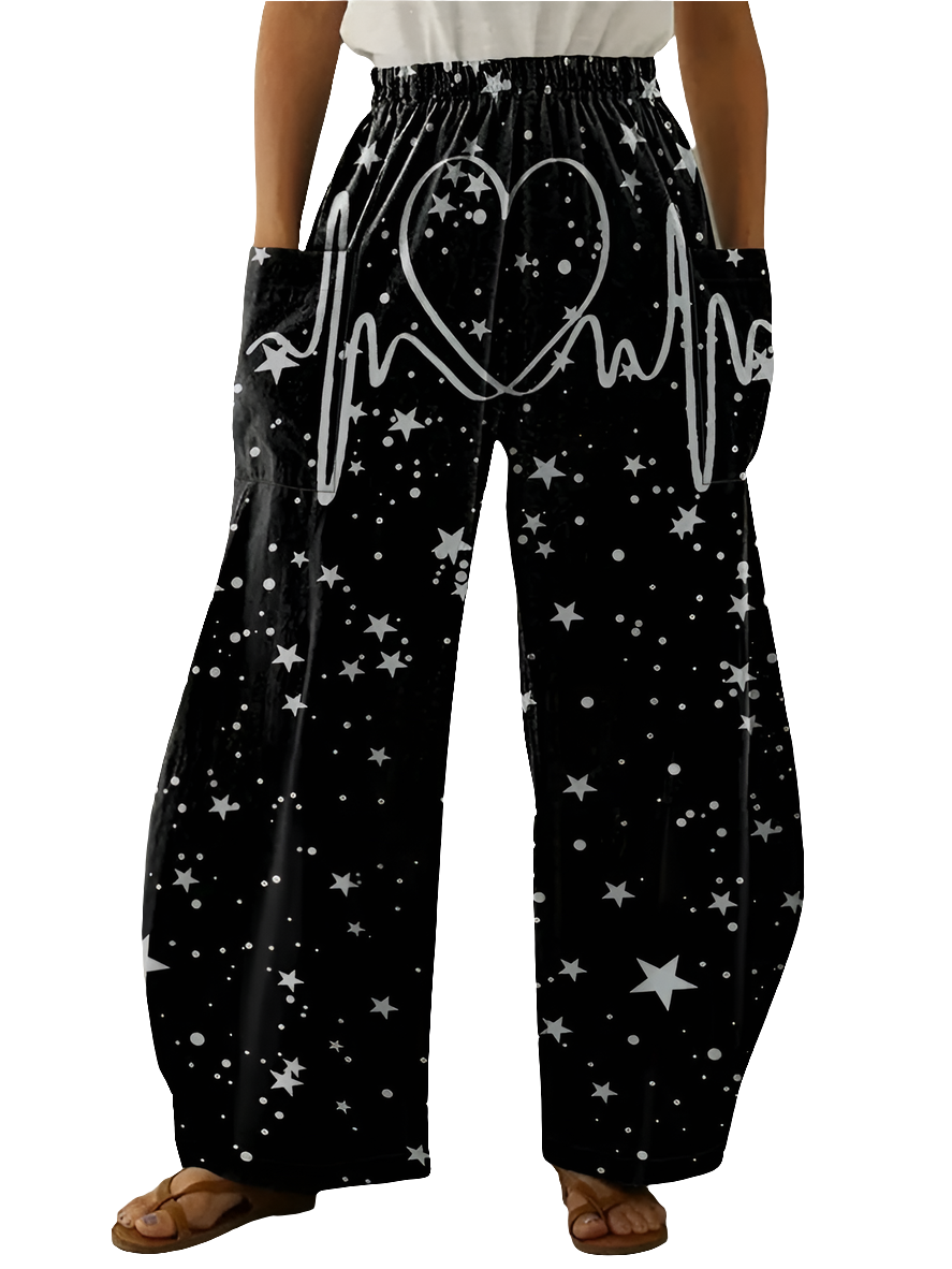 Elegant Cosmic Abstract Wide-Leg Trousers – Unisex Fashion Collection - ALOE WINGS STORE