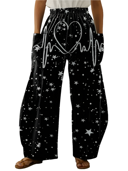 Elegant Cosmic Abstract Wide-Leg Trousers – Unisex Fashion Collection - ALOE WINGS STORE