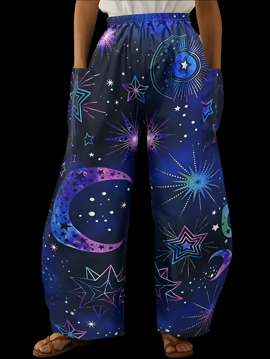 Elegant Cosmic Abstract Wide-Leg Trousers – Unisex Fashion Collection - ALOE WINGS STORE