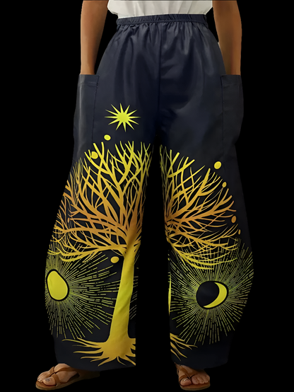 Elegant Cosmic Abstract Wide-Leg Trousers – Unisex Fashion Collection - ALOE WINGS STORE