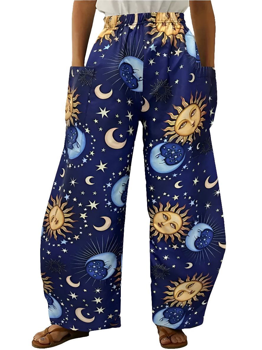 Elegant Cosmic Abstract Wide-Leg Trousers – Unisex Fashion Collection - ALOE WINGS STORE