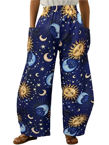 Elegant Cosmic Abstract Wide-Leg Trousers – Unisex Fashion Collection - ALOE WINGS STORE