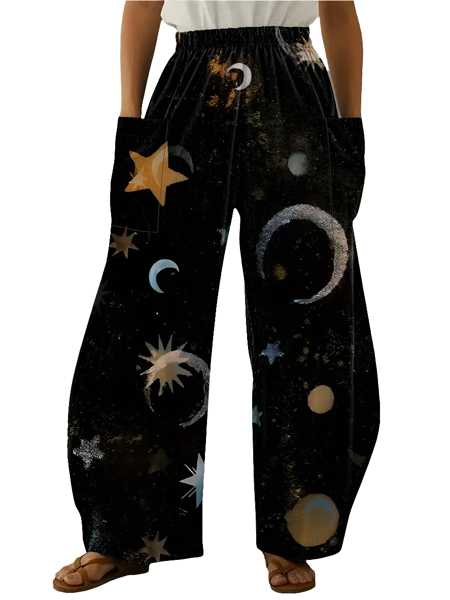 Elegant Cosmic Abstract Wide-Leg Trousers – Unisex Fashion Collection - ALOE WINGS STORE