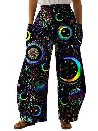 Elegant Cosmic Abstract Wide-Leg Trousers – Unisex Fashion Collection - ALOE WINGS STORE