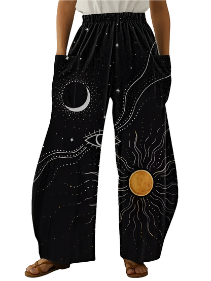 Elegant Cosmic Abstract Wide-Leg Trousers – Unisex Fashion Collection - ALOE WINGS STORE