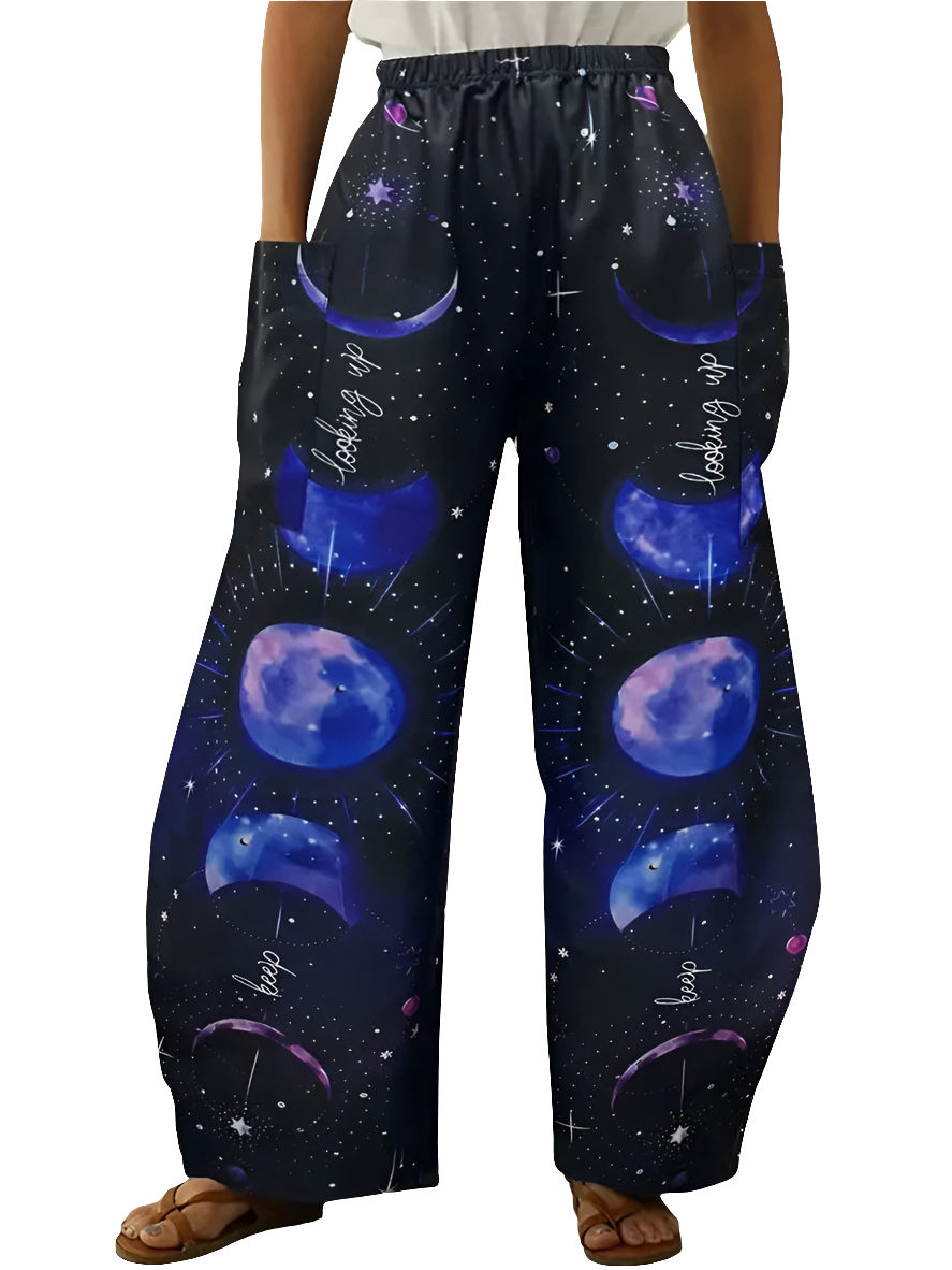 Elegant Cosmic Abstract Wide-Leg Trousers – Unisex Fashion Collection - ALOE WINGS STORE