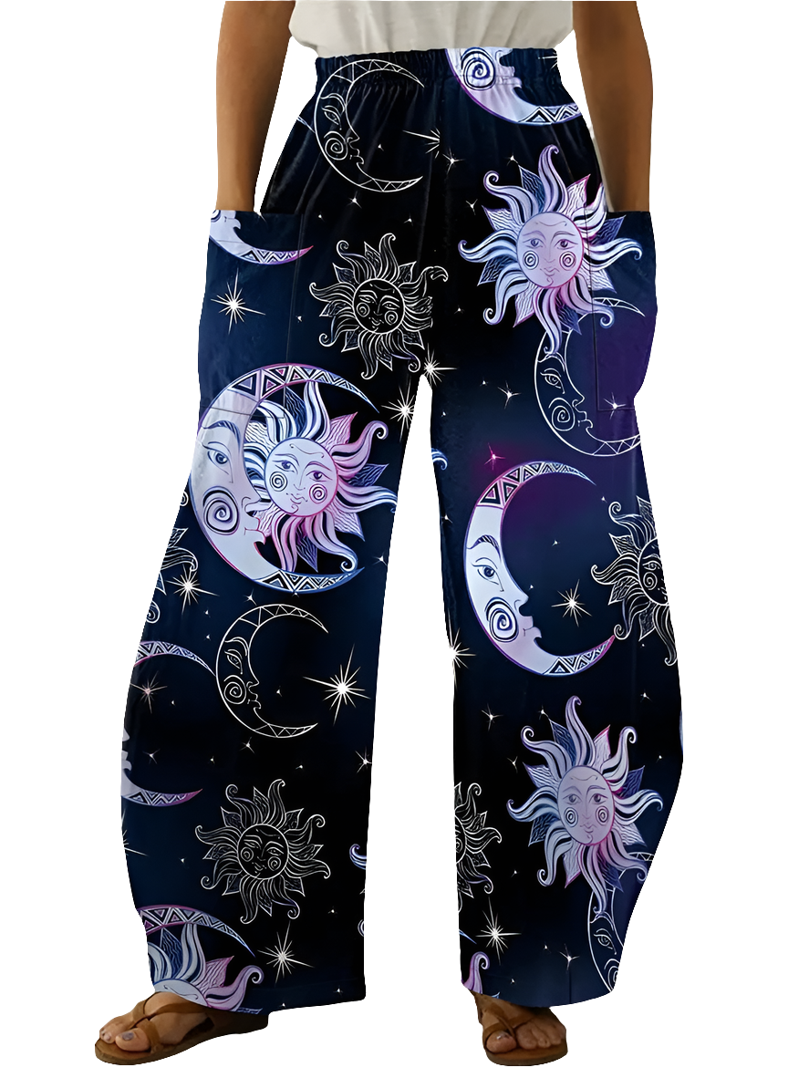 Elegant Cosmic Abstract Wide-Leg Trousers – Unisex Fashion Collection - ALOE WINGS STORE