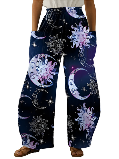 Elegant Cosmic Abstract Wide-Leg Trousers – Unisex Fashion Collection - ALOE WINGS STORE