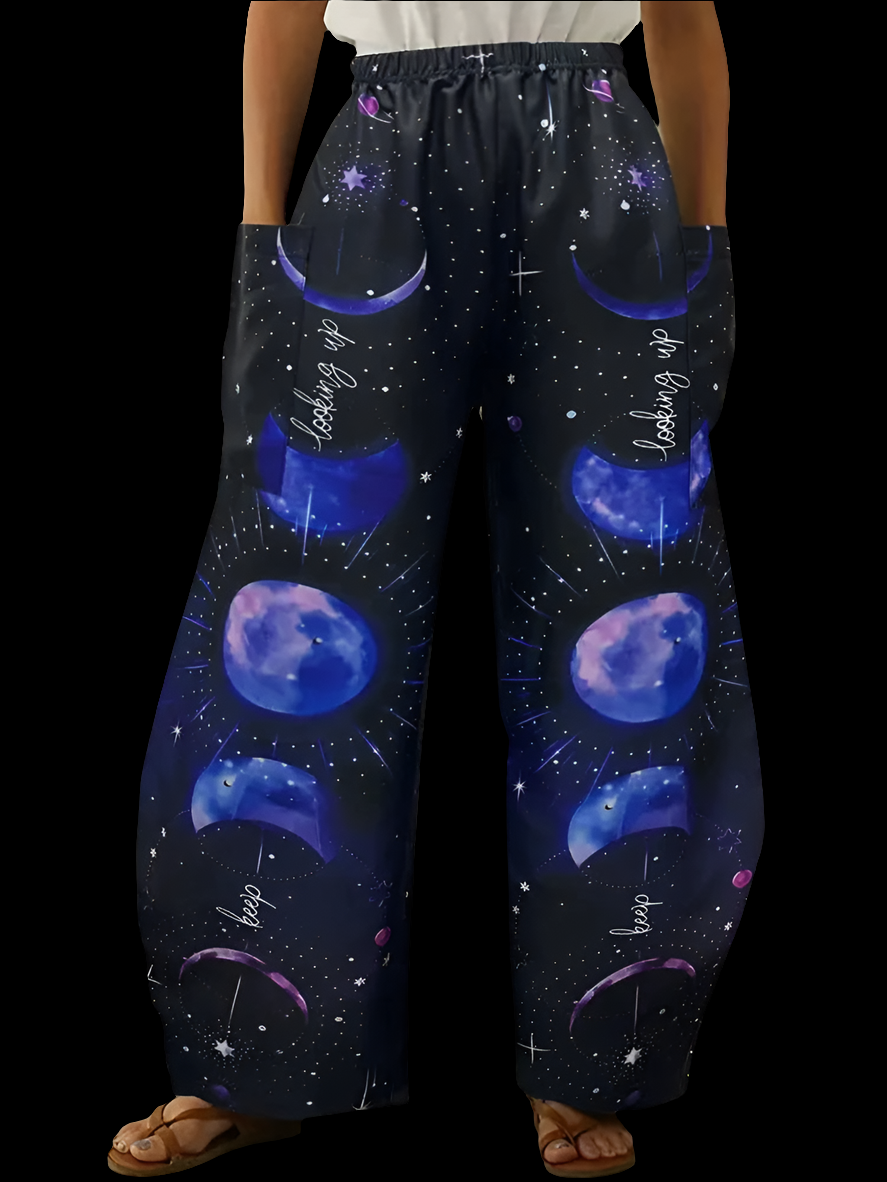 Elegant Cosmic Abstract Wide-Leg Trousers – Unisex Fashion Collection - ALOE WINGS STORE