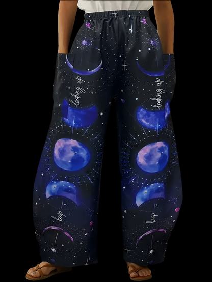 Elegant Cosmic Abstract Wide-Leg Trousers – Unisex Fashion Collection - ALOE WINGS STORE