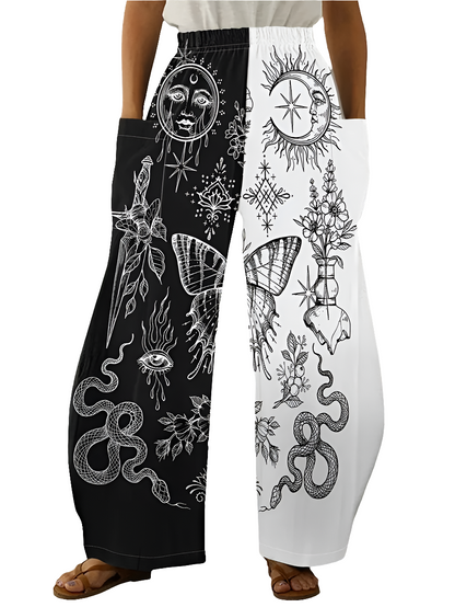Elegant Cosmic Abstract Wide-Leg Trousers – Unisex Fashion Collection - ALOE WINGS STORE