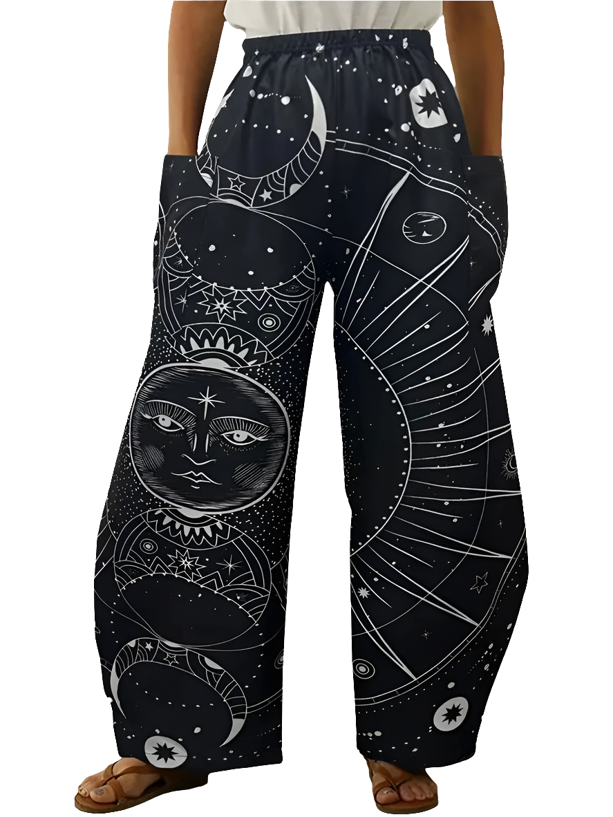 Elegant Cosmic Abstract Wide-Leg Trousers – Unisex Fashion Collection - ALOE WINGS STORE