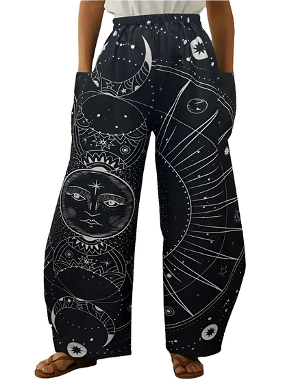 Elegant Cosmic Abstract Wide-Leg Trousers – Unisex Fashion Collection - ALOE WINGS STORE
