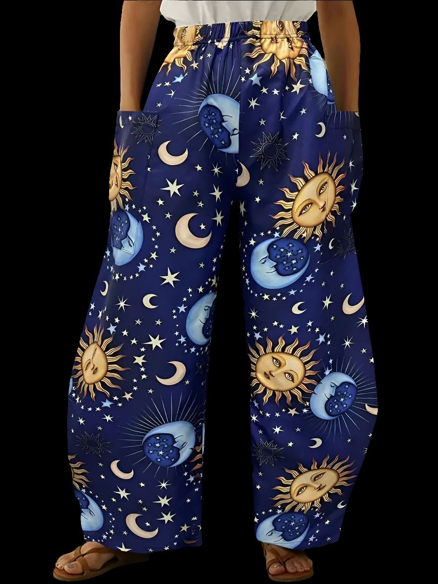 Elegant Cosmic Abstract Wide-Leg Trousers – Unisex Fashion Collection - ALOE WINGS STORE