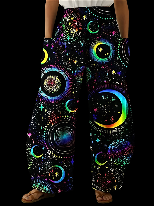 Elegant Cosmic Abstract Wide-Leg Trousers – Unisex Fashion Collection - ALOE WINGS STORE