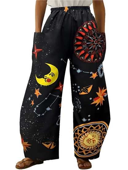 Elegant Cosmic Abstract Wide-Leg Trousers – Unisex Fashion Collection - ALOE WINGS STORE