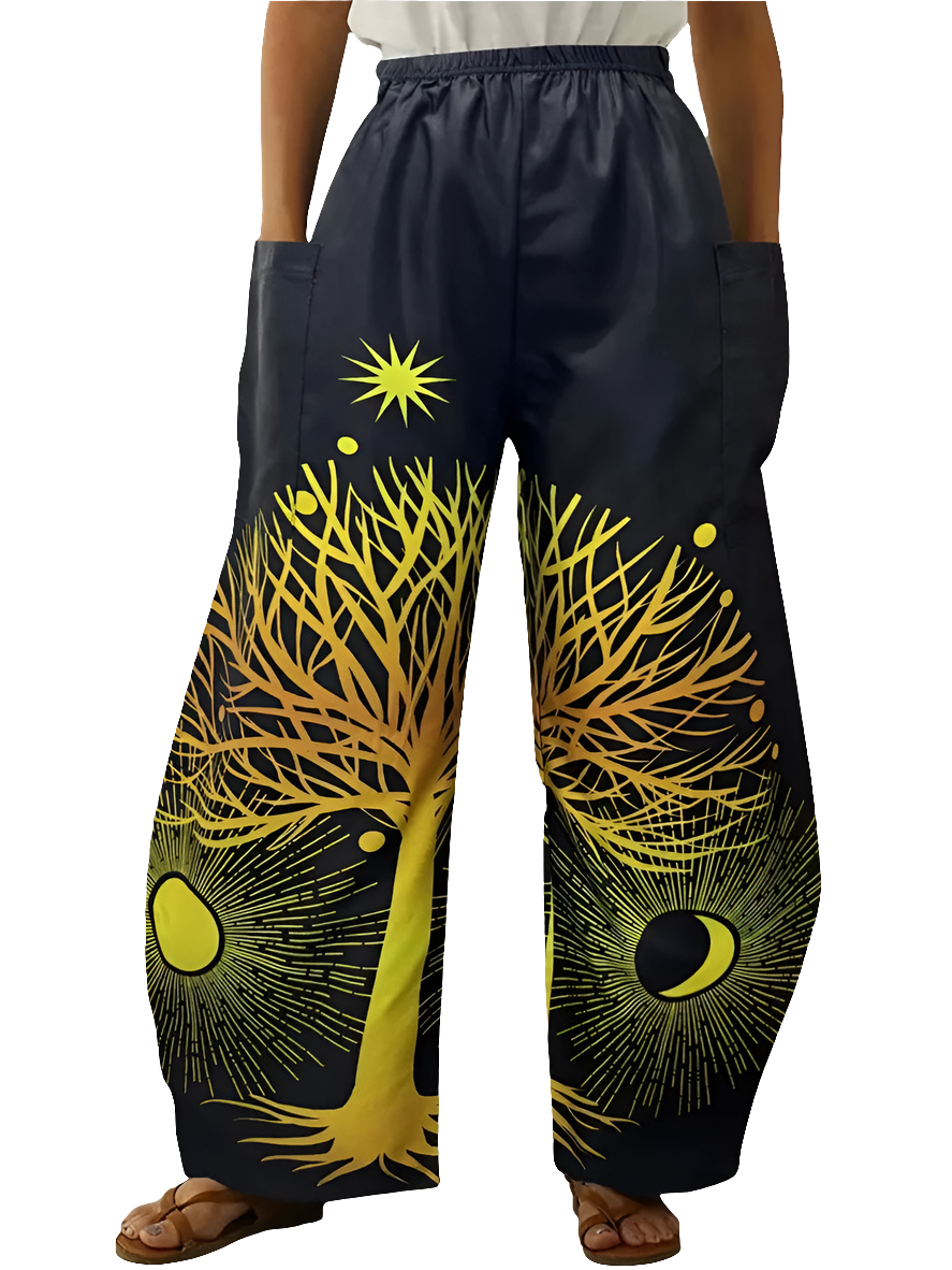 Elegant Cosmic Abstract Wide-Leg Trousers – Unisex Fashion Collection - ALOE WINGS STORE