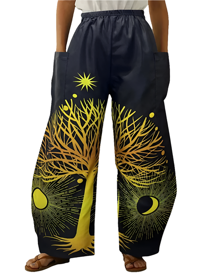 Elegant Cosmic Abstract Wide-Leg Trousers – Unisex Fashion Collection - ALOE WINGS STORE