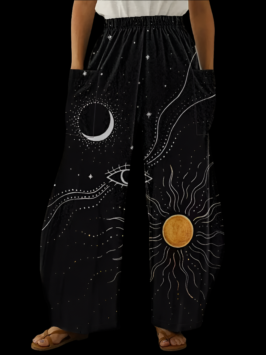 Elegant Cosmic Abstract Wide-Leg Trousers – Unisex Fashion Collection - ALOE WINGS STORE