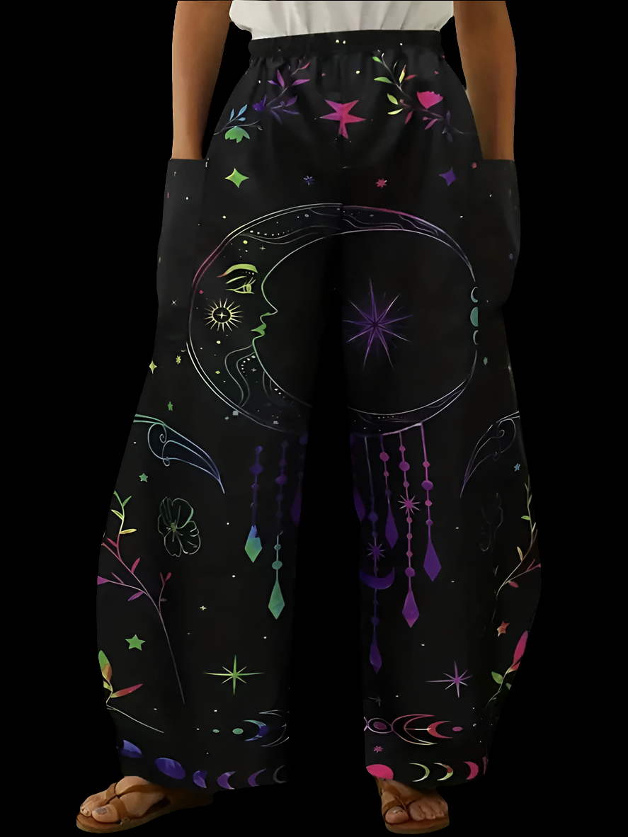 Elegant Cosmic Abstract Wide-Leg Trousers – Unisex Fashion Collection - ALOE WINGS STORE