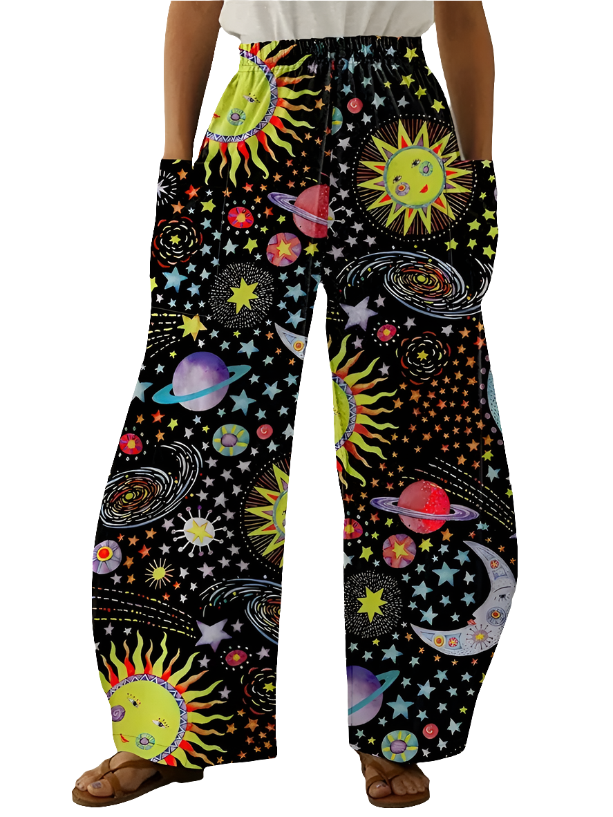 Elegant Cosmic Abstract Wide-Leg Trousers – Unisex Fashion Collection - ALOE WINGS STORE