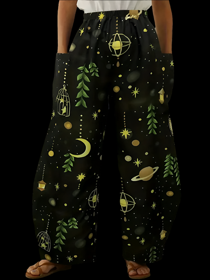 Elegant Cosmic Abstract Wide-Leg Trousers – Unisex Fashion Collection - ALOE WINGS STORE