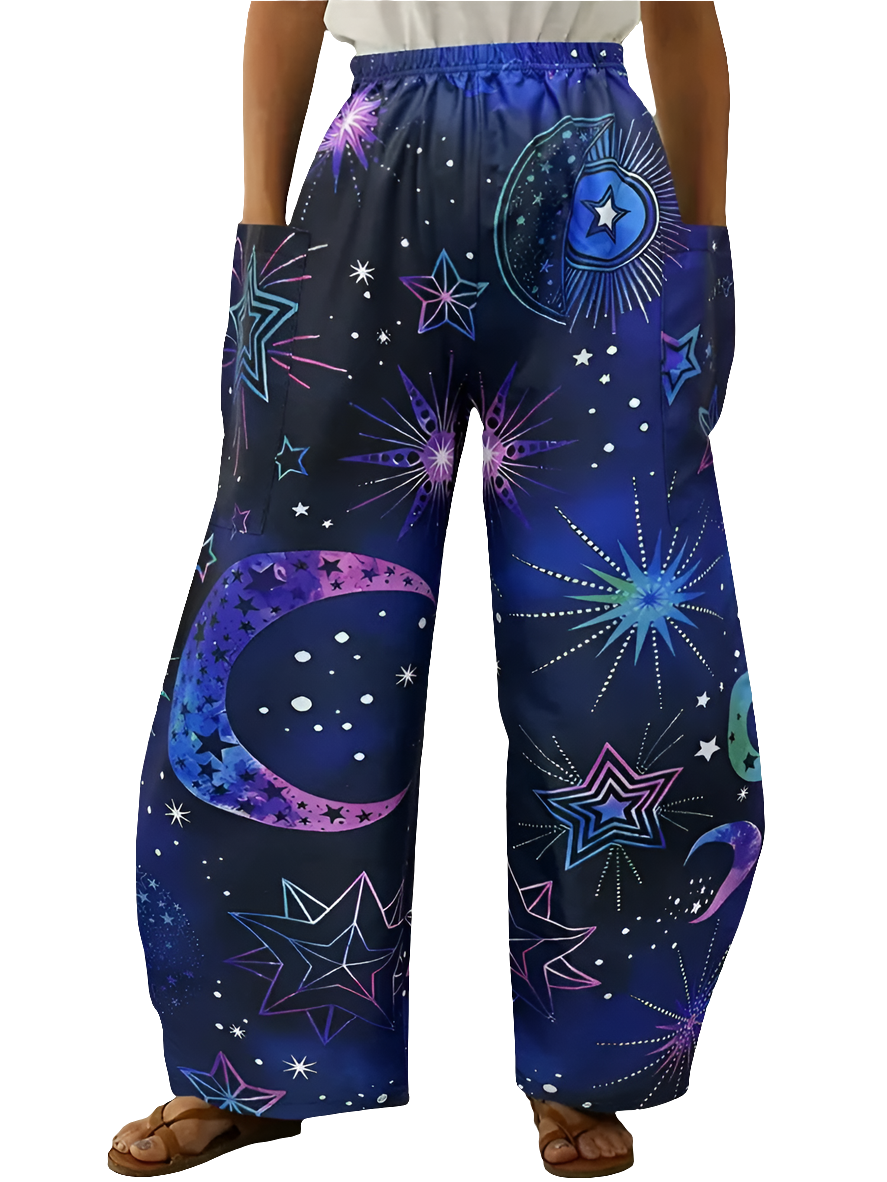 Elegant Cosmic Abstract Wide-Leg Trousers – Unisex Fashion Collection - ALOE WINGS STORE