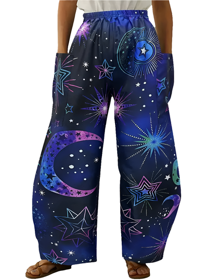 Elegant Cosmic Abstract Wide-Leg Trousers – Unisex Fashion Collection - ALOE WINGS STORE