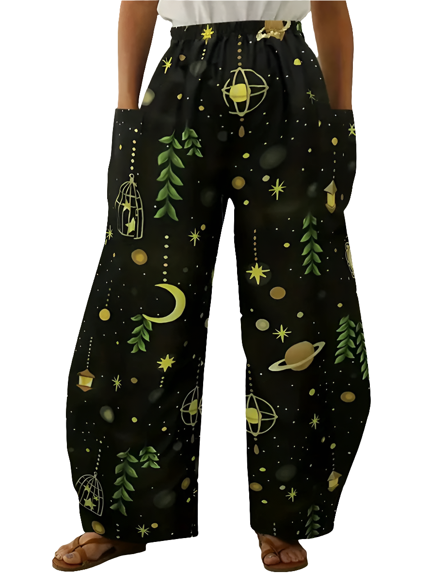 Elegant Cosmic Abstract Wide-Leg Trousers – Unisex Fashion Collection - ALOE WINGS STORE