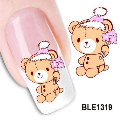 Love Bear Cartoon Waterproof Water Transfer Nails Art Sticker Selection - ALOE WINGS STORE
