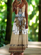 Indian Owl Totem Print Sleeveless V-Neck Long Dress Collection for Women - ALOE WINGS STORE