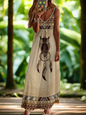 Indian Owl Totem Print Sleeveless V-Neck Long Dress Collection for Women - ALOE WINGS STORE