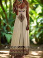 Indian Owl Totem Print Sleeveless V-Neck Long Dress Collection for Women - ALOE WINGS STORE
