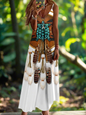 Indian Owl Totem Print Sleeveless V-Neck Long Dress Collection for Women - ALOE WINGS STORE