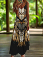 Indian Owl Totem Print Sleeveless V-Neck Long Dress Collection for Women - ALOE WINGS STORE