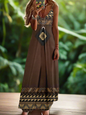 Indian Owl Totem Print Sleeveless V-Neck Long Dress Collection for Women - ALOE WINGS STORE