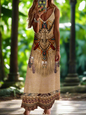 Indian Owl Totem Print Sleeveless V-Neck Long Dress Collection for Women - ALOE WINGS STORE