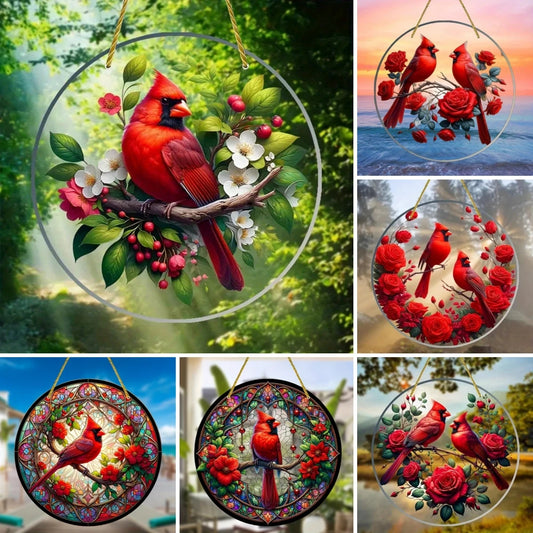 Vibrant Cardinal Bird Sun Catcher – Colourful Acrylic Window Ornaments - ALOE WINGS STORE
