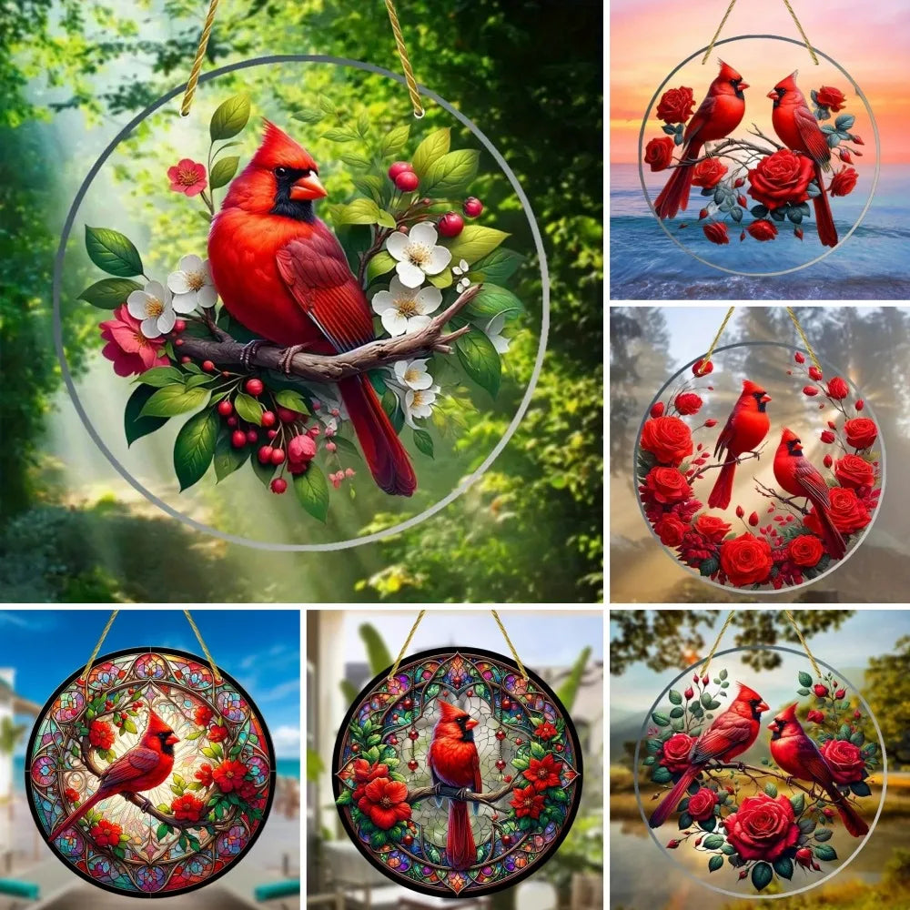 Vibrant Cardinal Bird Sun Catcher – Colourful Acrylic Window Ornaments - ALOE WINGS STORE