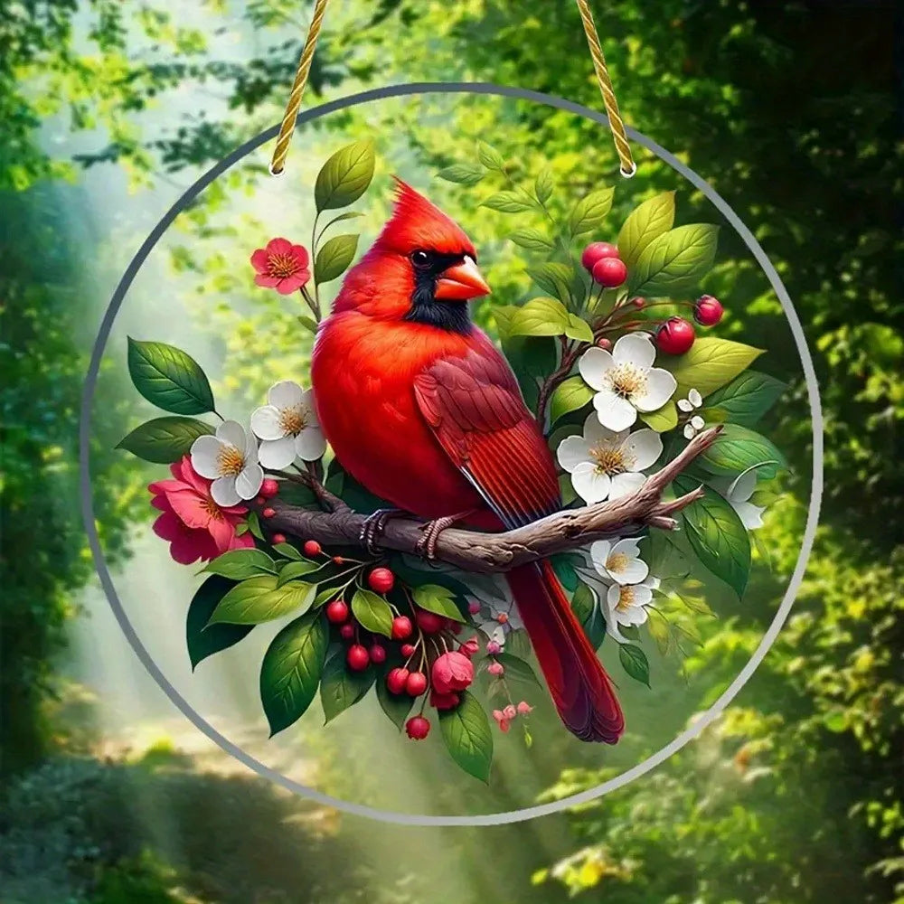 Vibrant Cardinal Bird Sun Catcher – Colourful Acrylic Window Ornaments - ALOE WINGS STORE
