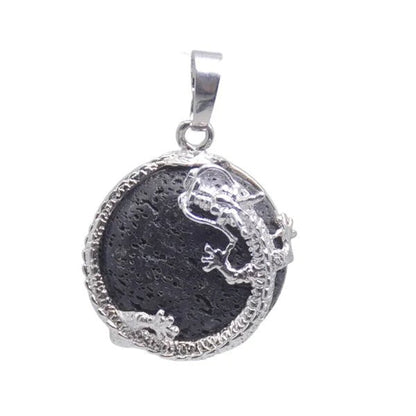 Round Semi-Precious Gemstone With Silver Dragon Design Pendants SELECTION - ALOE WINGS STORE