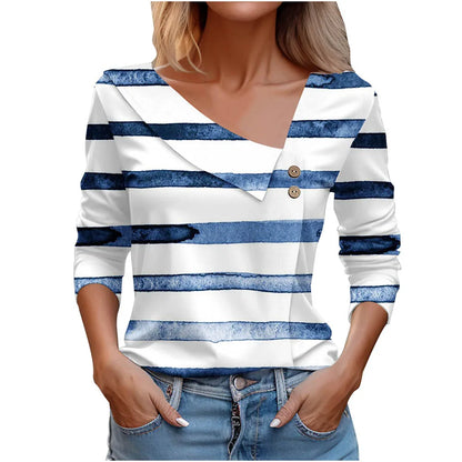 Floral Women's Top – Skew Neckline with Quarter-Length Sleeves