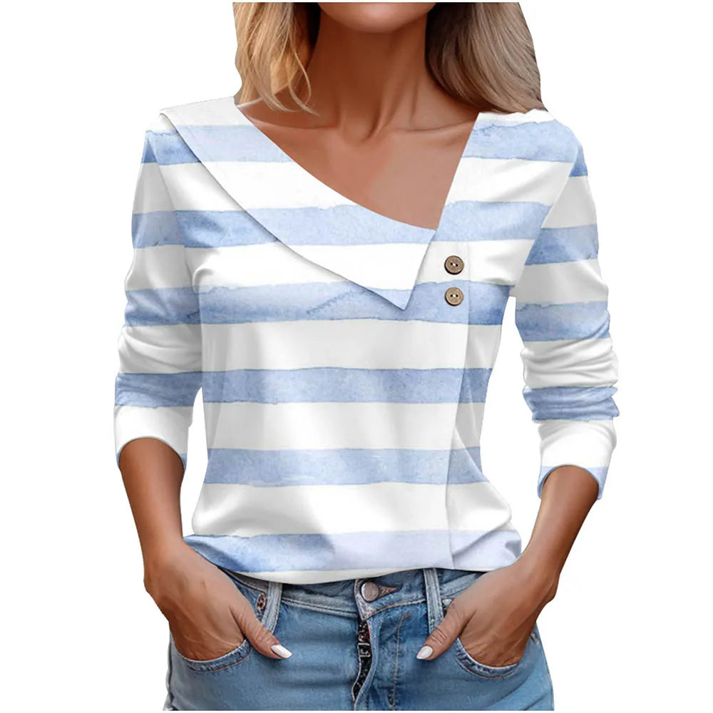 Floral Women's Top – Skew Neckline with Quarter-Length Sleeves